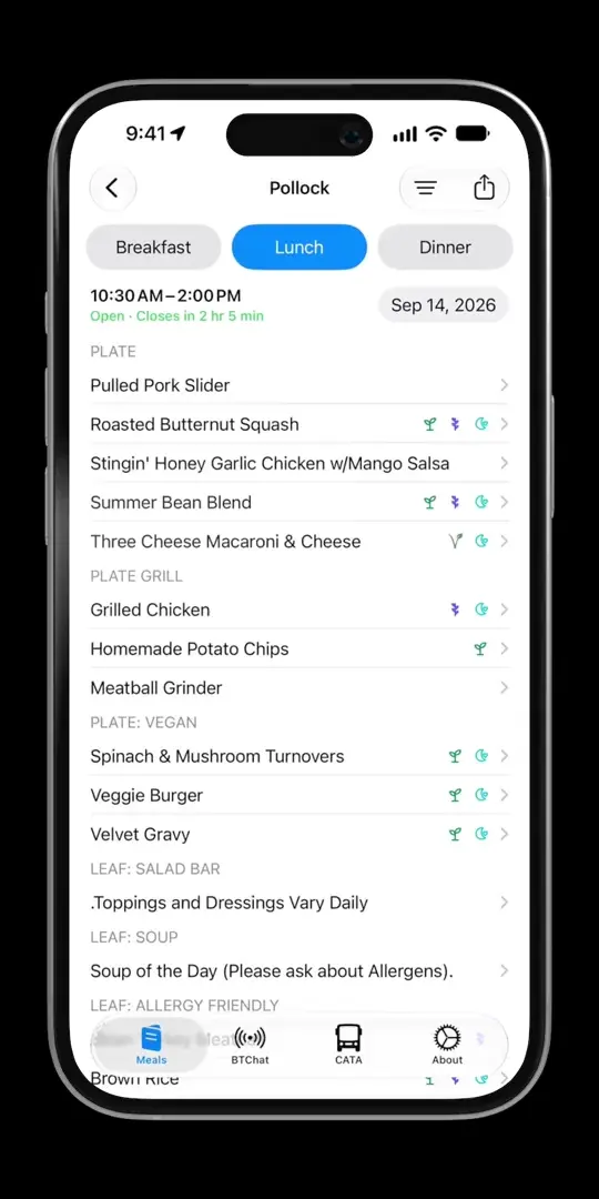 Pollock Dining Commons menu in Halls